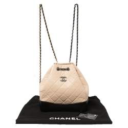 Pre Owned Chanel Beige/Black Aged Quilted Leather Small Gabrielle Backpack