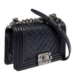 Pre Owned Chanel Blue Quilted Leather Small Boy Flap Bag