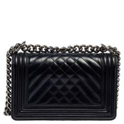 Pre Owned Chanel Blue Quilted Leather Small Boy Flap Bag