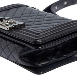 Pre Owned Chanel Blue Quilted Leather Small Boy Flap Bag