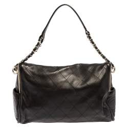 Pre Owned Chanel Black Quilted Lambskin Leather Large Ultimate Soft Bag
