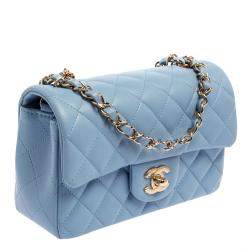 Pre Owned Chanel Blue Quilted Leather New Mini Classic Flap Bag