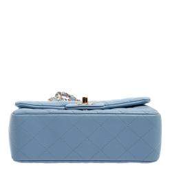 Pre Owned Chanel Blue Quilted Leather New Mini Classic Flap Bag