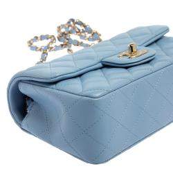 Pre Owned Chanel Blue Quilted Leather New Mini Classic Flap Bag