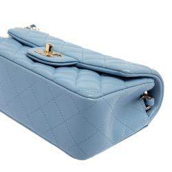 Pre Owned Chanel Blue Quilted Leather New Mini Classic Flap Bag
