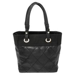 مملوكة مسبقًا Chanel Black Quilted Coated Canvas and Canvas Paris Biarritz Tote