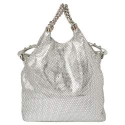 Pre Owned Chanel Silver Perforated Leather Large Rodeo Drive Hobo