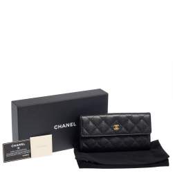 Pre Owned Chanel Black Quilted Caviar Leather Flap Wallet