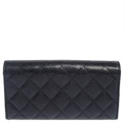 Pre Owned Chanel Black Quilted Caviar Leather Flap Wallet
