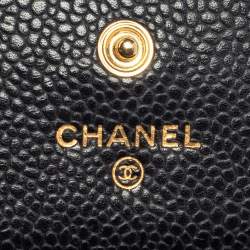 Pre Owned Chanel Black Quilted Caviar Leather Flap Wallet