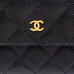Pre Owned Chanel Black Quilted Caviar Leather Flap Wallet