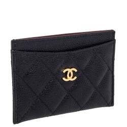 Pre Owned محفظة بطاقات شانيل جلد كافيار أسود مبطن