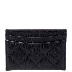 Pre Owned محفظة بطاقات شانيل جلد كافيار أسود مبطن