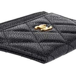 Pre Owned محفظة بطاقات شانيل جلد كافيار أسود مبطن
