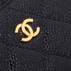 Pre Owned محفظة بطاقات شانيل جلد كافيار أسود مبطن