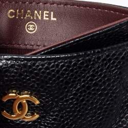 Pre Owned محفظة بطاقات شانيل جلد كافيار أسود مبطن