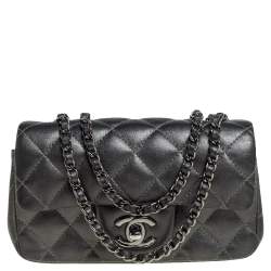مملوكة مسبقًا Chanel Metallic Dark Grey Quilted Leather Mini CC Flap Bag 