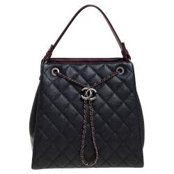 Chanel Black/Burgundy Quilted Caviar Leather Accordion Bucket Bag