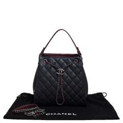 Pre Owned Chanel Black/Burgundy Quilted Caviar Leather Accordion Bucket Bag