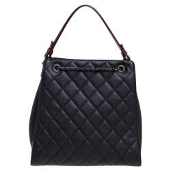 Pre Owned Chanel Black/Burgundy Quilted Caviar Leather Accordion Bucket Bag