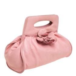 Pre Owned حقيبة كلتش شانيل كاميليا جلد وردي بإطار 