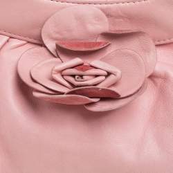 Pre Owned حقيبة كلتش شانيل كاميليا جلد وردي بإطار 