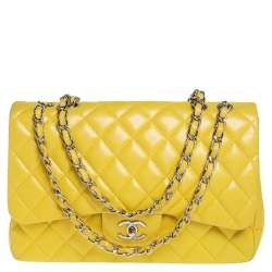 Chanel Yellow Quilted Lambskin Leather Jumbo Classic Single Flap Bag Chanel