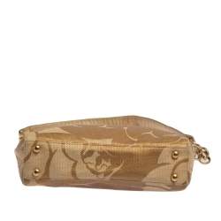 Pre Owned Chanel Gold Camellia Print Raffia Shoulder Bag