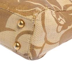 Pre Owned Chanel Gold Camellia Print Raffia Shoulder Bag