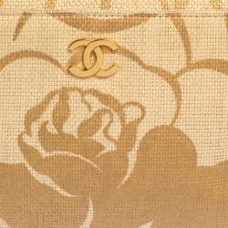 Pre Owned Chanel Gold Camellia Print Raffia Shoulder Bag