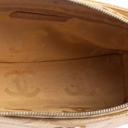 Pre Owned Chanel Gold Camellia Print Raffia Shoulder Bag