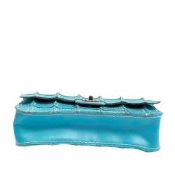 Pre Owned Chanel Blue Leather Vintage Reverse Stitch Flap Bag