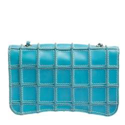 Pre Owned Chanel Blue Leather Vintage Reverse Stitch Flap Bag
