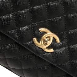 Pre Owned Chanel Black Caviar Leather Top Handle Bag
