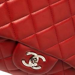 Pre Owned Chanel Red Quilted Leather Maxi Classic Double Flap Bag