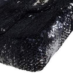 Pre Owned Chanel Black/Navy Blue Sequins Flap Bag
