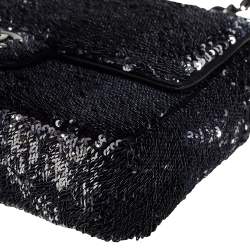 Pre Owned Chanel Black/Navy Blue Sequins Flap Bag