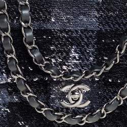 Pre Owned Chanel Black/Navy Blue Sequins Flap Bag