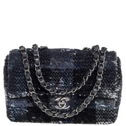 Pre Owned Chanel Black/Navy Blue Sequins Flap Bag