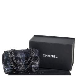 Pre Owned Chanel Black/Navy Blue Sequins Flap Bag