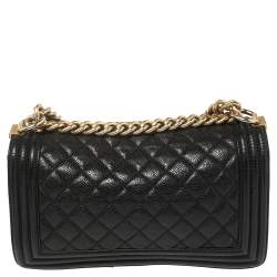 Chanel Black Quilted Cavair Leather Medium Boy Bag