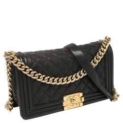 Chanel Black Quilted Cavair Leather Medium Boy Bag