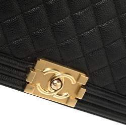 Chanel Black Quilted Cavair Leather Medium Boy Bag