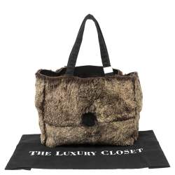 Pre Owned حقيبة يد توتس شانيل فينتدج سويدي وفرو أرنب أسود/ بني