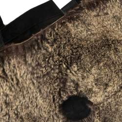 Pre Owned حقيبة يد توتس شانيل فينتدج سويدي وفرو أرنب أسود/ بني