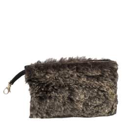 Pre Owned حقيبة يد توتس شانيل فينتدج سويدي وفرو أرنب أسود/ بني