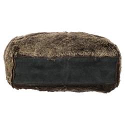 Pre Owned حقيبة يد توتس شانيل فينتدج سويدي وفرو أرنب أسود/ بني