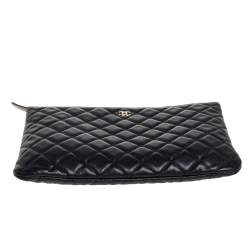Pre Owned Chanel Black Quilted Caviar Leather Medium O Case Clutch