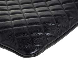 Pre Owned Chanel Black Quilted Caviar Leather Medium O Case Clutch