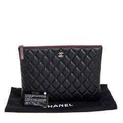 Pre Owned Chanel Black Quilted Caviar Leather Medium O Case Clutch